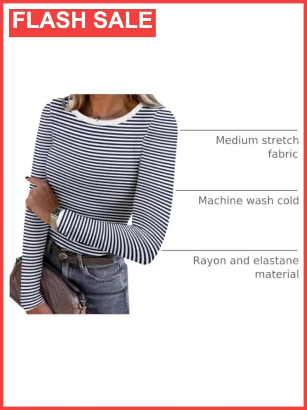 Women Ribbed Long Sleeve Slim Fit Crewneck T-Shirt Casual Work Top